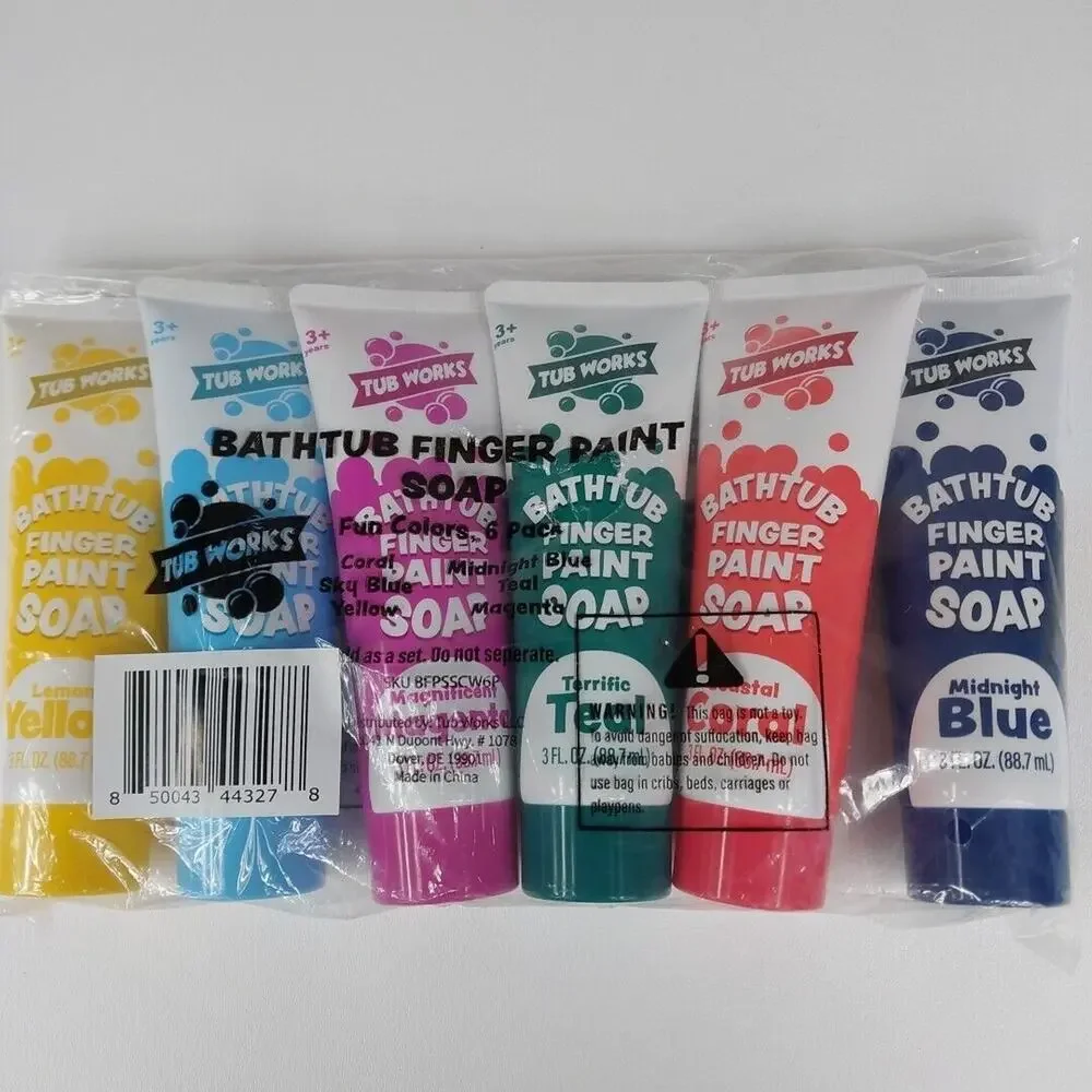 Tub Works Bathtub Finger Paint Soap, Classic 6 Pack | Non-Toxic | Washable Paint